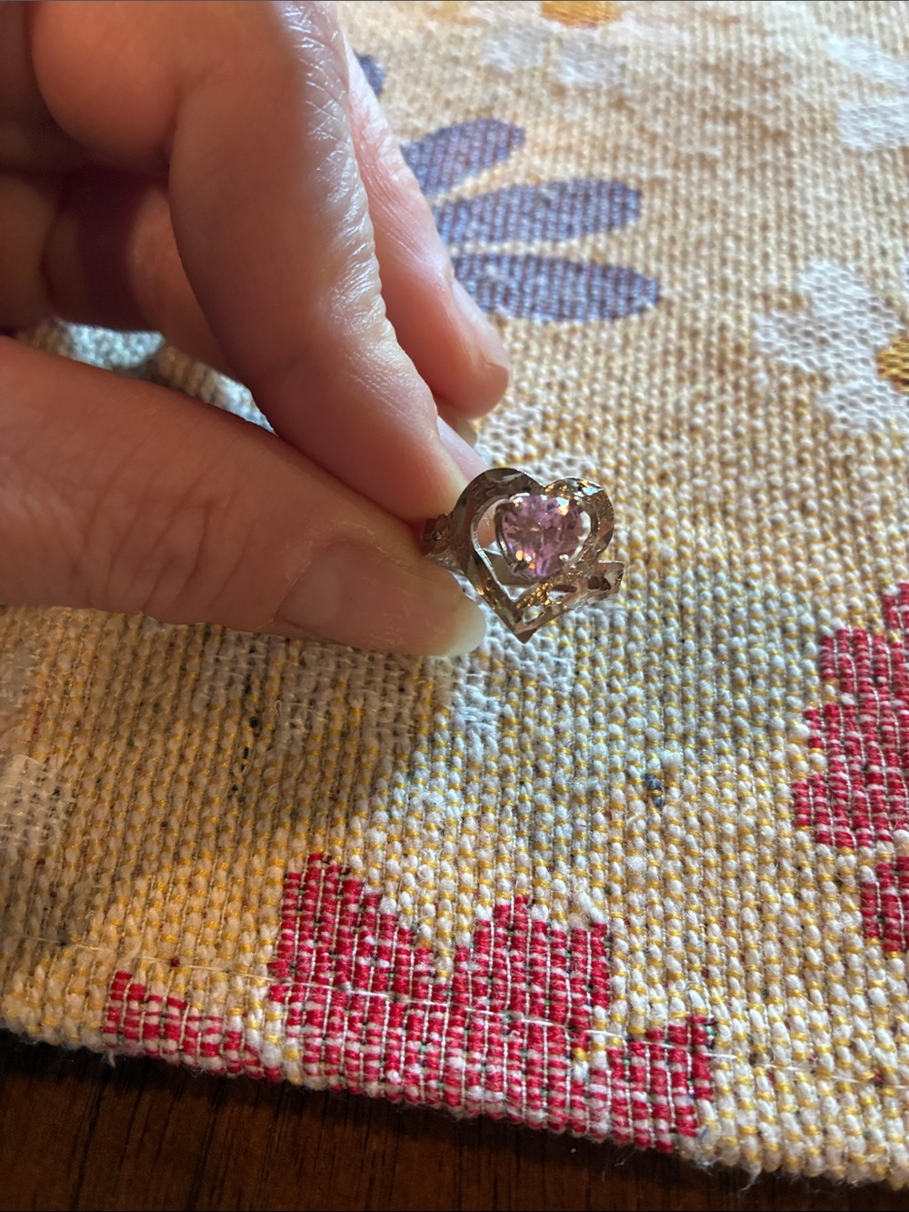 Silver Heart Ring with Pink Gemstone